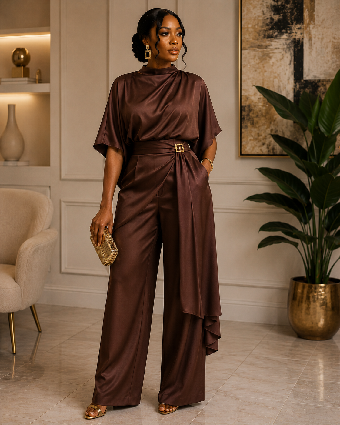 Chocolate Satin Luxe Drape Set