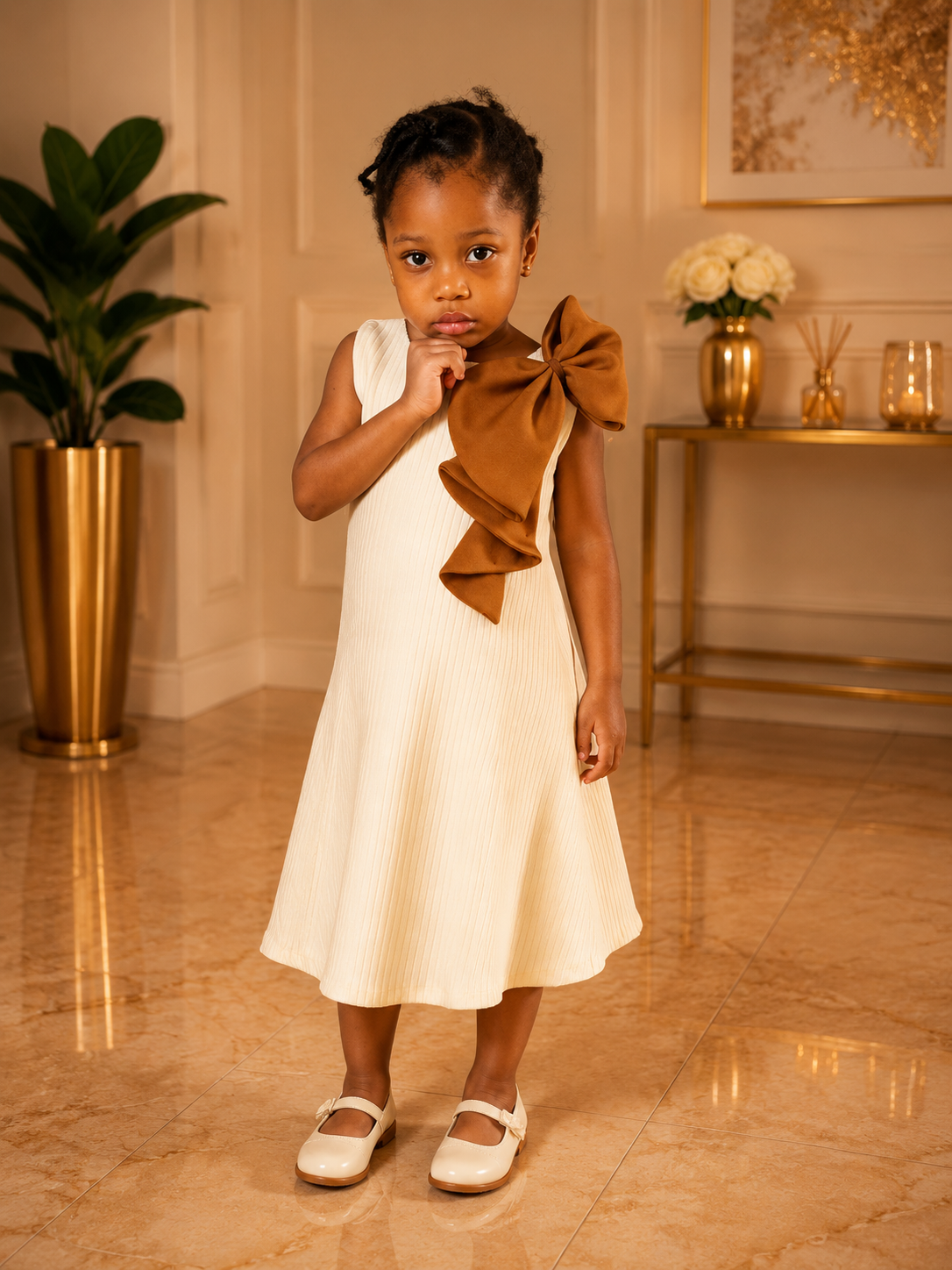 Ivory White with Mocha Bow